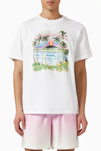 تي شيرت كلاسيكي بطبعة بركان قطن جيرسيه