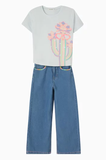 تي شيرت مطرز بالترتر قطن