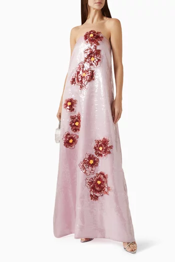 Sequin Flower Maxi Dress in Organza