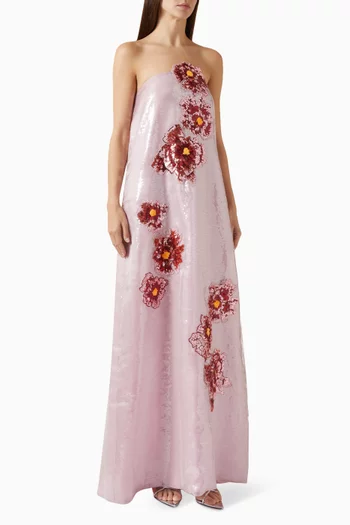 Sequin Flower Maxi Dress in Organza