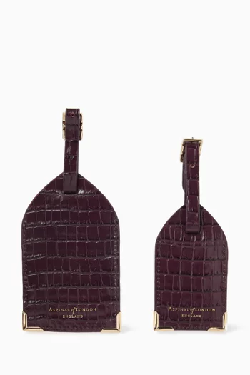 Luggage Tags, Set of 2 in Croc-embossed Leather