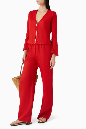 بنطال بلايا بحلية من اللؤلؤ كتان