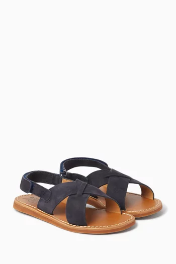 Plage-Stitch Cross Sandals in Nubuck Leather