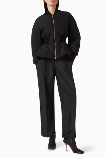 جاكيت بومبر بخصر بحافة على شكل جرس نايلون