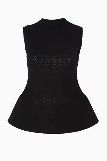 بلوزة بحافة واسعة ومنسوجة من مزيج صوف شفاف