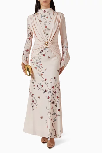 Floral-print Drape Dress