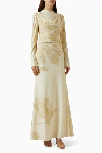 فستان بدرابيه مزين بنقشة