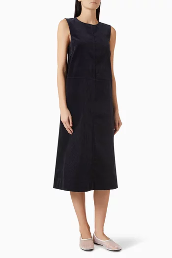 فستان متوسط الطول قطن مخملي مضلع بقصة على شكل حرف A‏