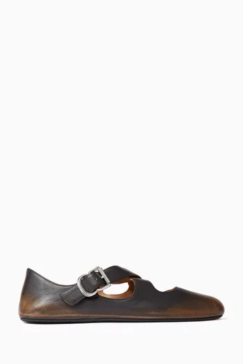 Crisscross Ballet Flats in Washed Leather