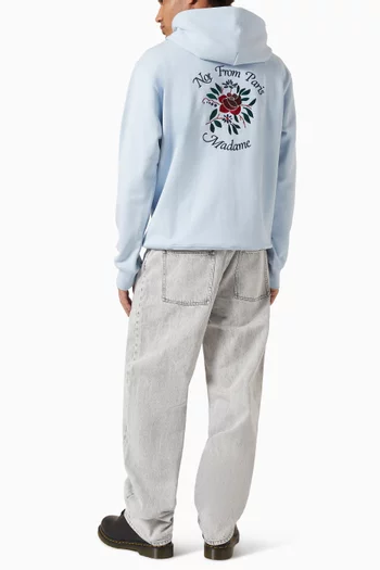 كنزة بغطاء رأس مزينة بوردة وشعار الماركة قطن