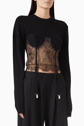 سترة ماجليا بأجزاء دانتيل قماش منسوج