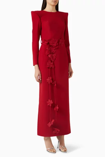 فستان بزهور بارزة وحزام