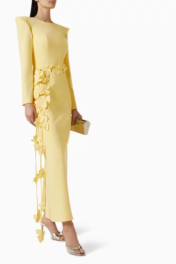 فستان بزهور بارزة وحزام