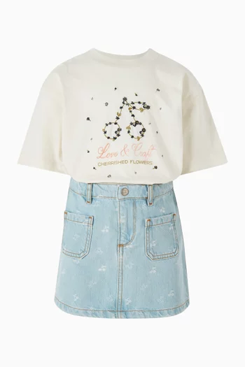 Cherry-print Mini Skirt in Denim