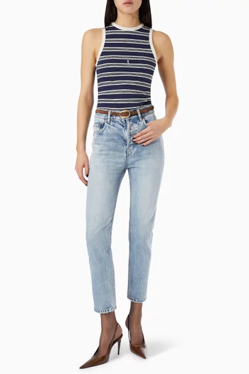 بلوزة بلا أكمام بنقشة مخططة ومطرزة بشعار كاساندر قطن جيرسيه