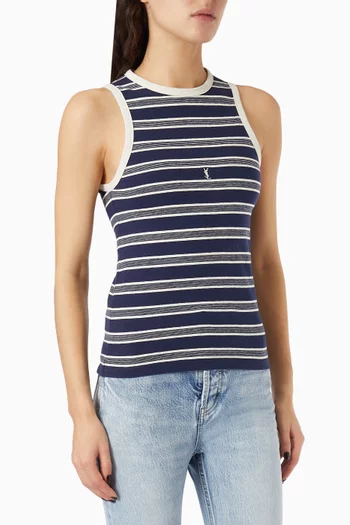 بلوزة بلا أكمام بنقشة مخططة ومطرزة بشعار كاساندر قطن جيرسيه