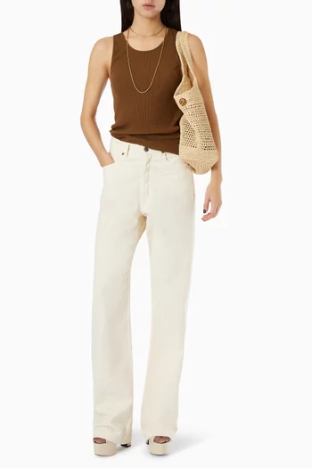 بنطال جينز بقصة واسعة وخصر على شكل حرف V‏ دينم