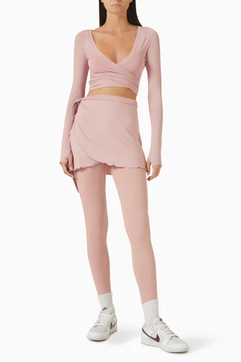 بلوزة قصيرة بأكمام طويلة وتصميم ملفوف نسيج مطاطي