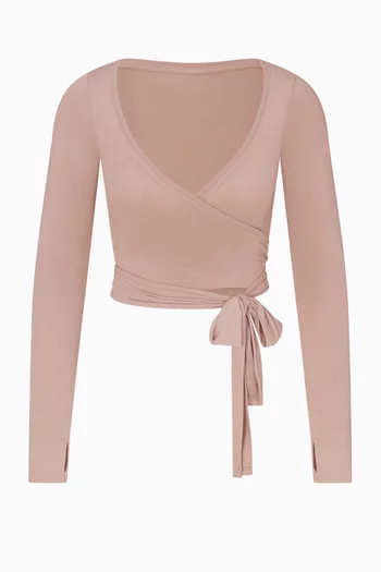 بلوزة قصيرة بأكمام طويلة وتصميم ملفوف نسيج مطاطي