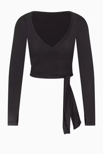 بلوزة قصيرة بأكمام طويلة وتصميم ملفوف نسيج مطاطي