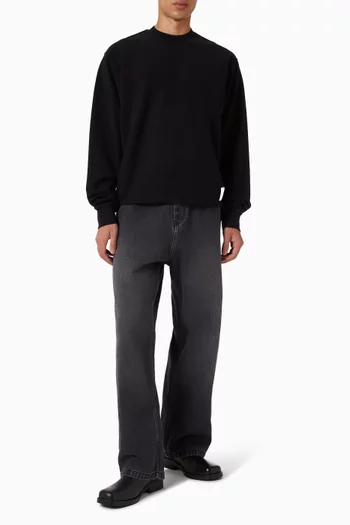 سويت شيرت بوجهين وفتحة رقبة مستديرة وملصق مزيج قطن