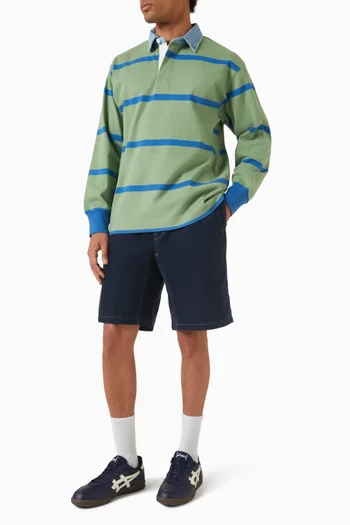 شورت وحزام مدمج بشعار الماركة قماش قطن مخملي مضلع