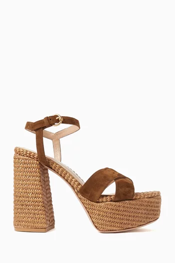 Marbella 70 Platform Sandals in Raffia & Suede