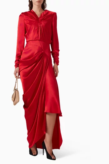 V-neck Draped Gown in Crepe-satin