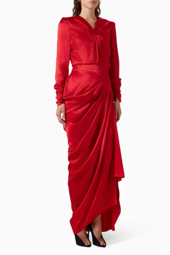 V-neck Draped Gown in Crepe-satin