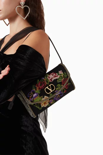 Small De Vain Embroidered Shoulder Bag Calfskin