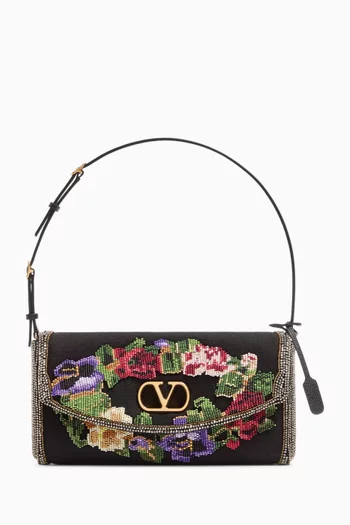 Small De Vain Embroidered Shoulder Bag Calfskin