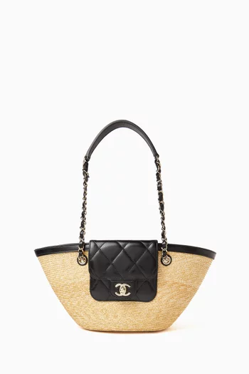 حقيبة يد صغيرة خوص مجدول وجلد ماعز غير مستعملة