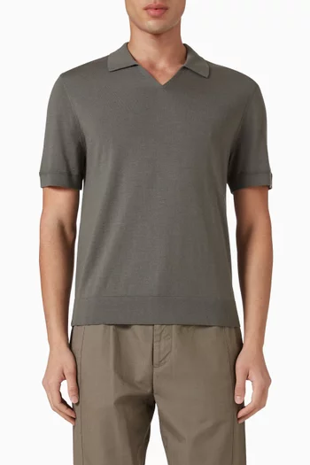 تي شيرت بولو قماش منسوج بياقة مفتوحة