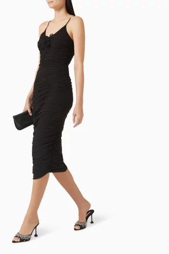 Rose-embroidered Ruched Dress