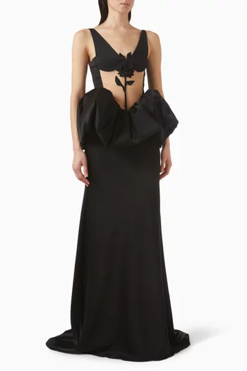 Rose Embroidered Peplum Gown