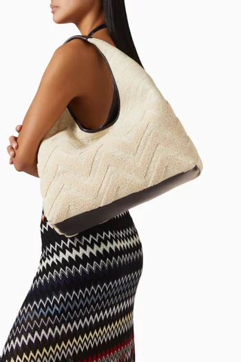 Large Embroidered Shoulder Bag in Canvas