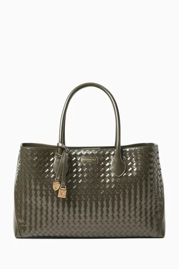Large London Tote Bag in Woven Leather