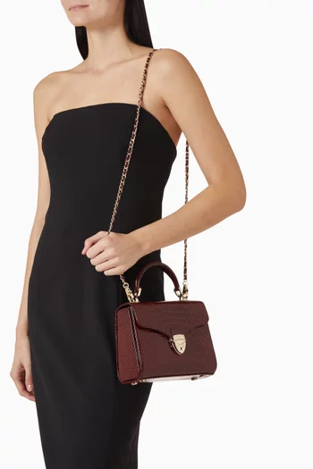 حقيبة ماي فير متوسطة بيد علوية جلد لامع بنقشة جلد التمساح