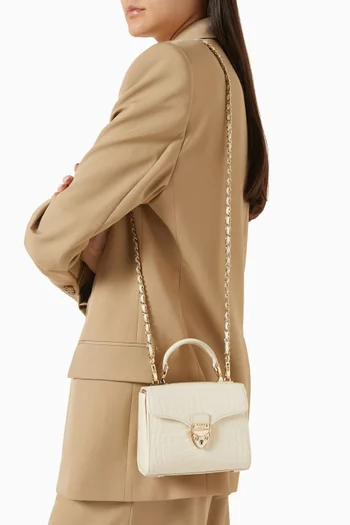 حقيبة ماي فير ميني بيد علوية جلد لامع بنقشة جلد التمساح