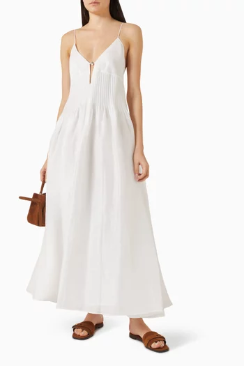 فستان بخصر مزموم كتان