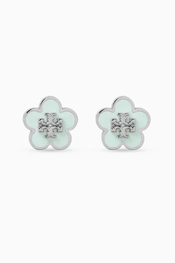 Kira Flower Enamel Stud Earrings in Brass