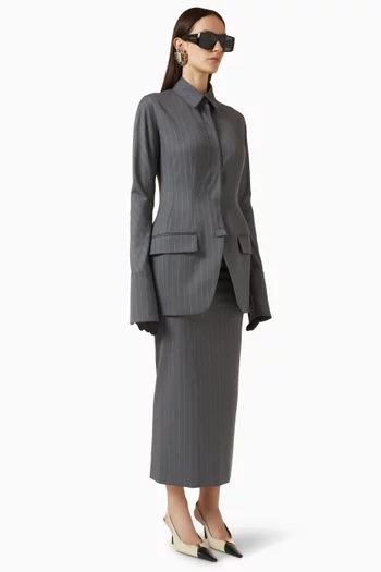 تنورة بقصة ضيقة ونقشة مخططة مزيج صوف بكر