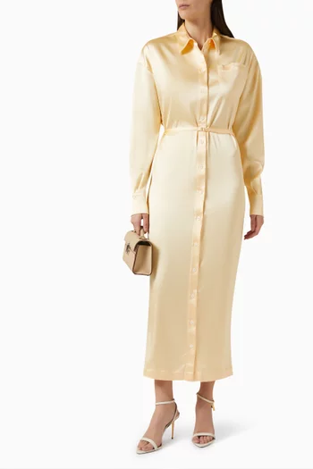 Belted Shirtdress in Satin