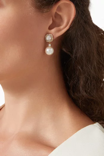 Crystal Pearl Drop Earrings in Brass