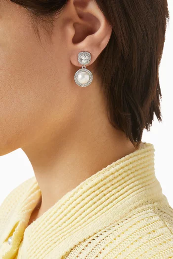 Crystal Pearl Drop Earrings in Brass