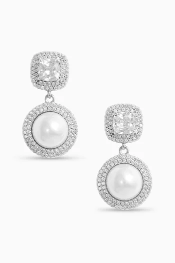 Crystal Pearl Drop Earrings in Brass