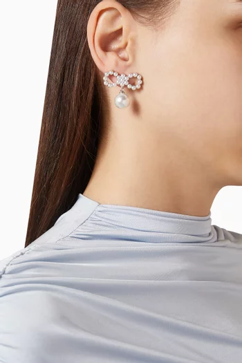 Pearl Bow Drop Earrings in Brass