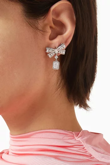 Bow Crystal Drop Earrings in Brass