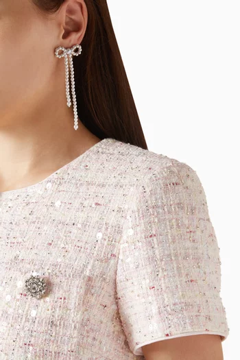 Pearl Bow Dangle Earrings in Brass