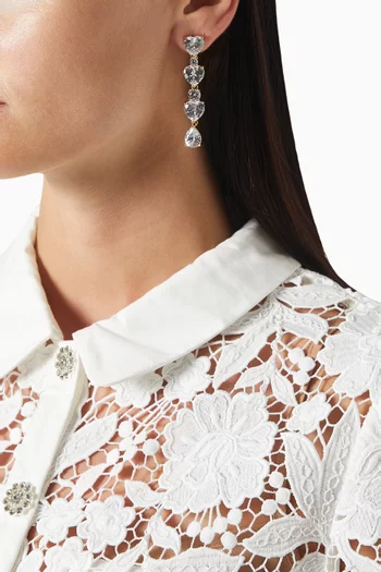 Heart Crystal Drop Earrings in Brass